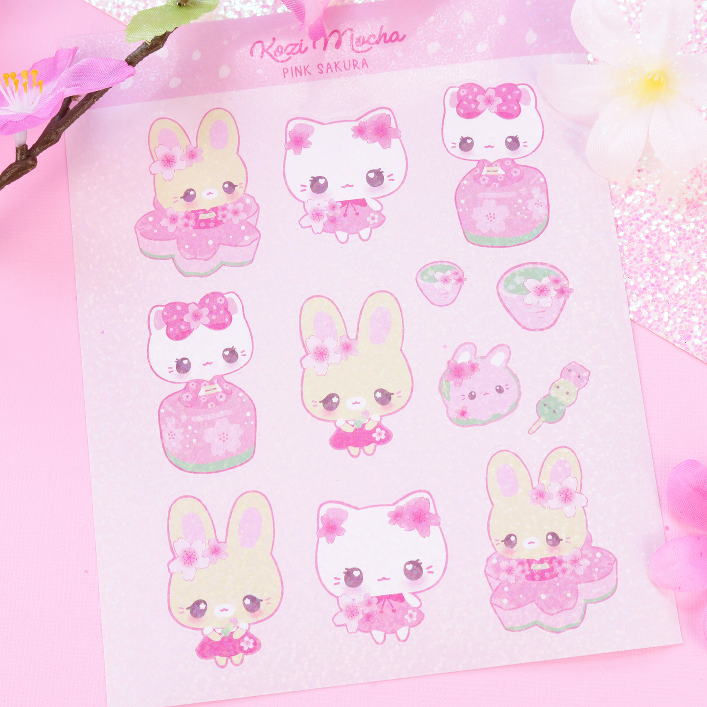 Pink Sakura Glitter Sticker Sheet